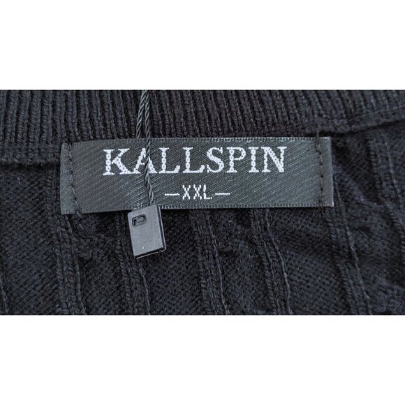 Kallspin Men's XXL Cashmere Wool Viscose Blend Cable  Knit Sweater Black - Picture 2 of 4